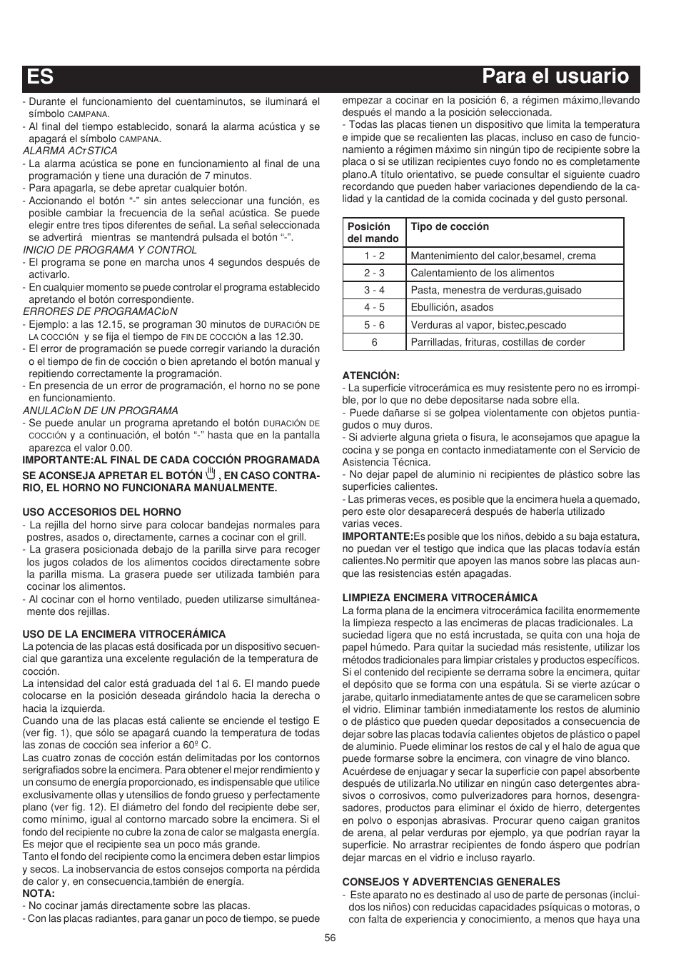 Para el usuario es | Bompani BO683YD/N User Manual | Page 56 / 60