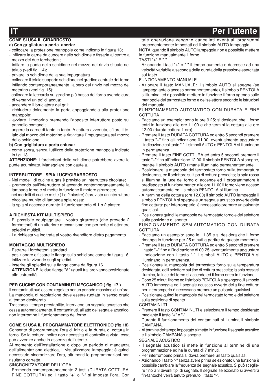 Per l'utente it | Bompani BO683YD/N User Manual | Page 8 / 60