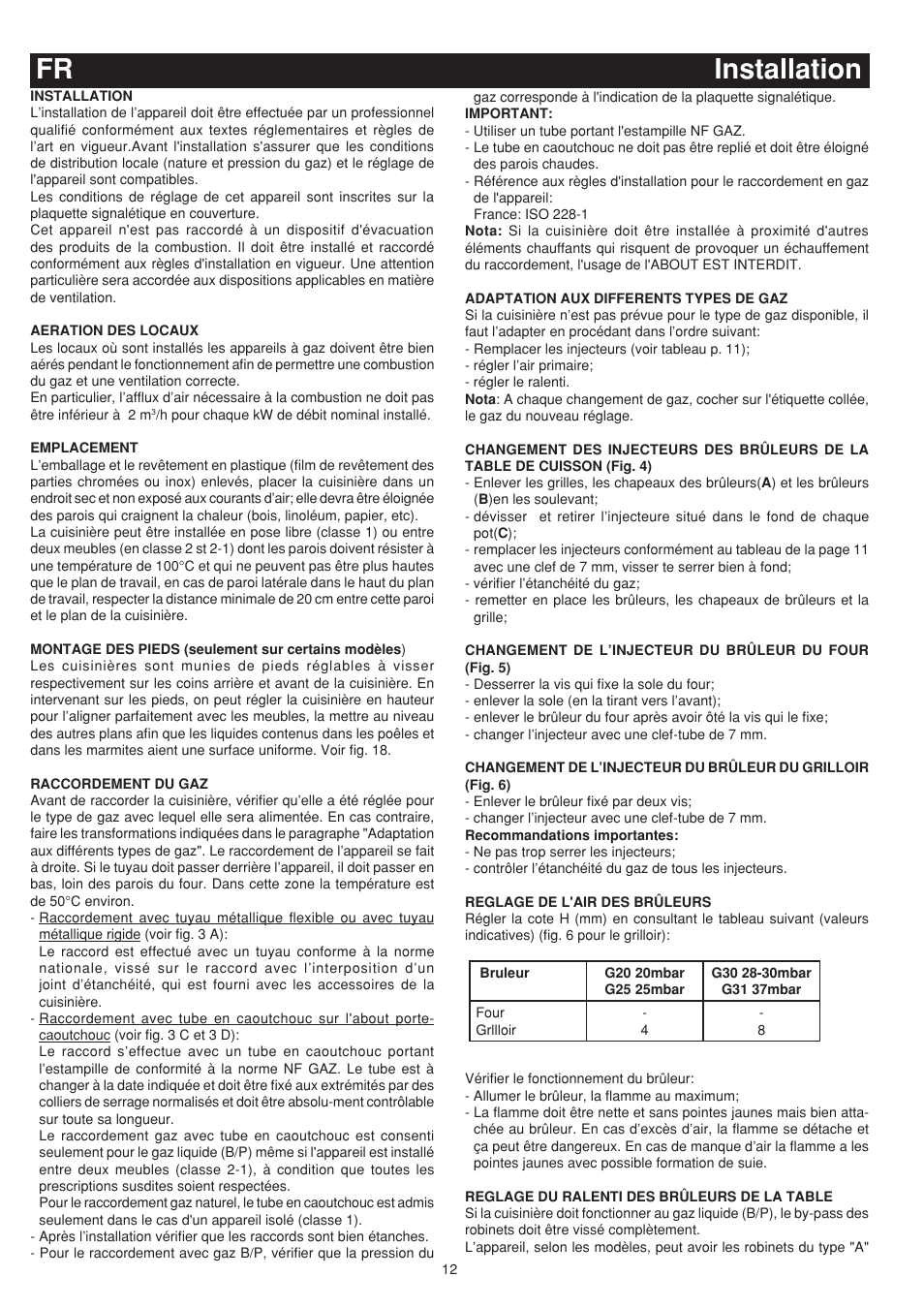 Installation fr | Bompani BO743WI/N User Manual | Page 12 / 60