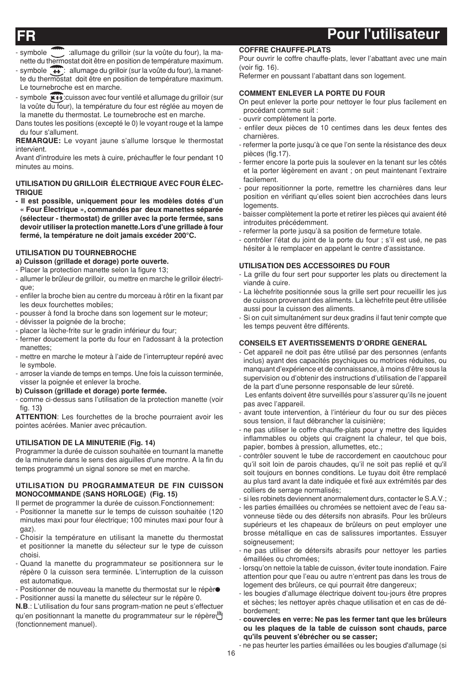 Pour l'utilisateur fr | Bompani BO743WI/N User Manual | Page 16 / 60