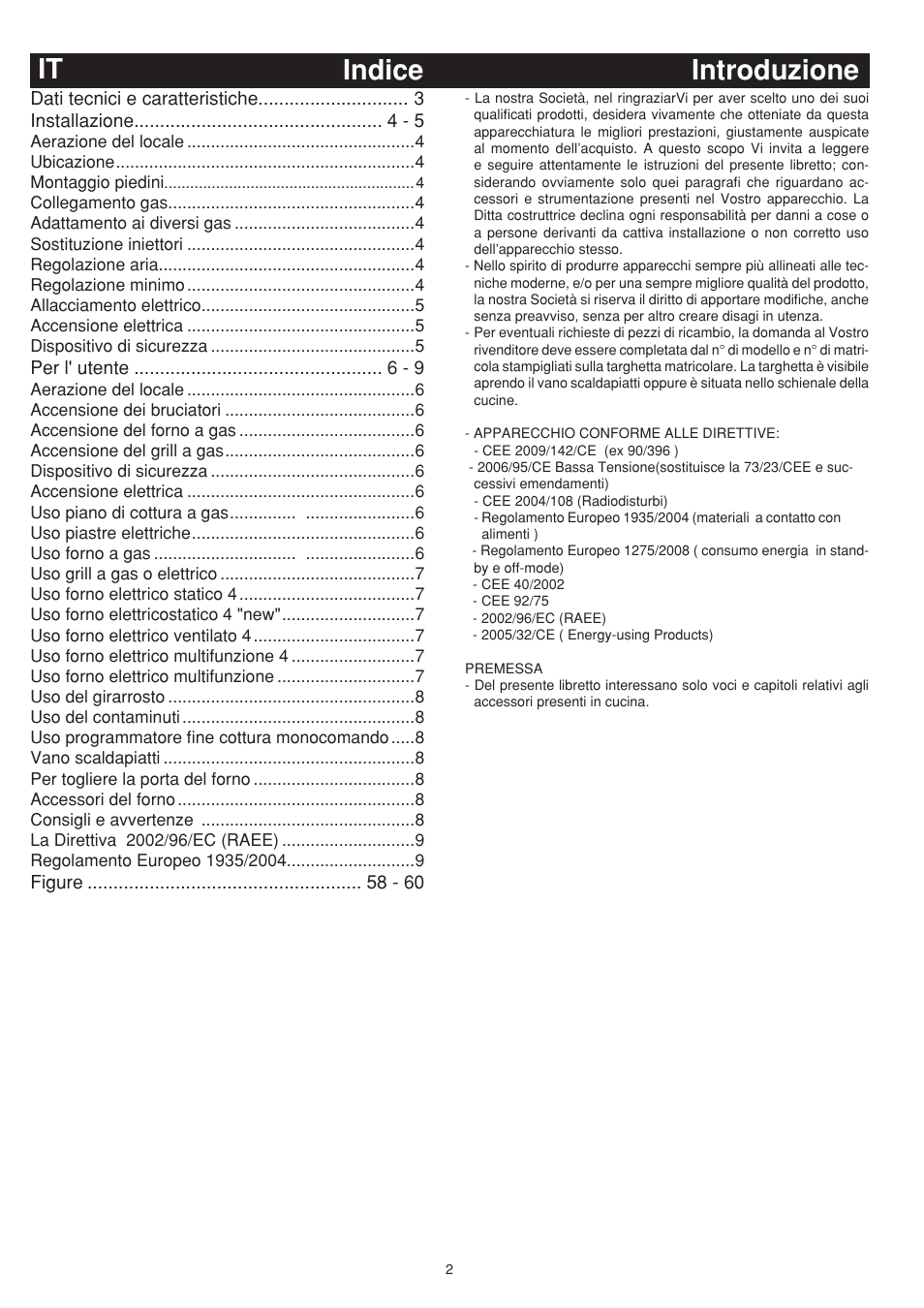 Introduzione indice it | Bompani BO743WI/N User Manual | Page 2 / 60