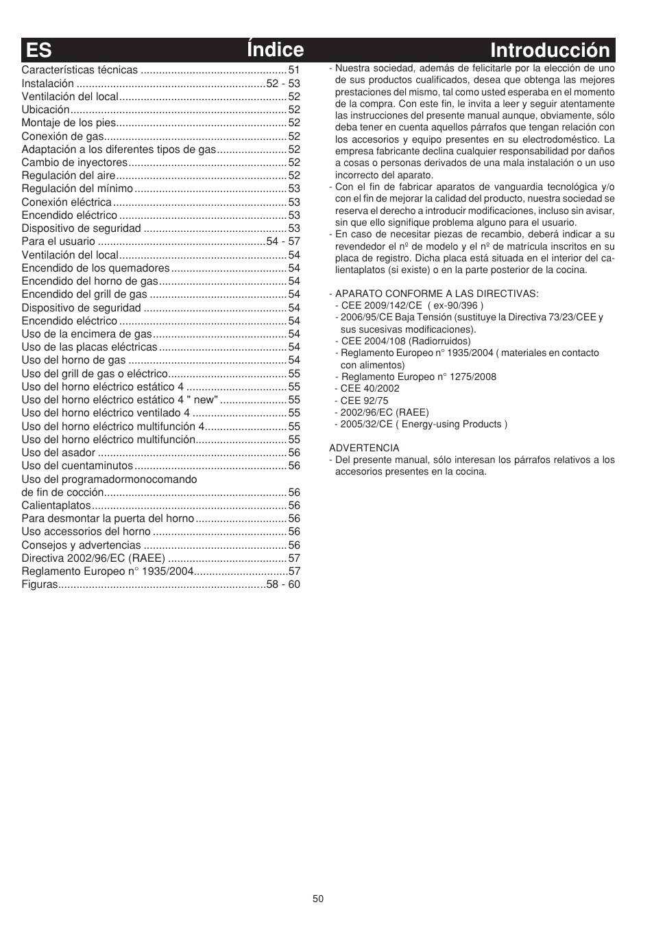 Introducción índice es | Bompani BO743WI/N User Manual | Page 50 / 60