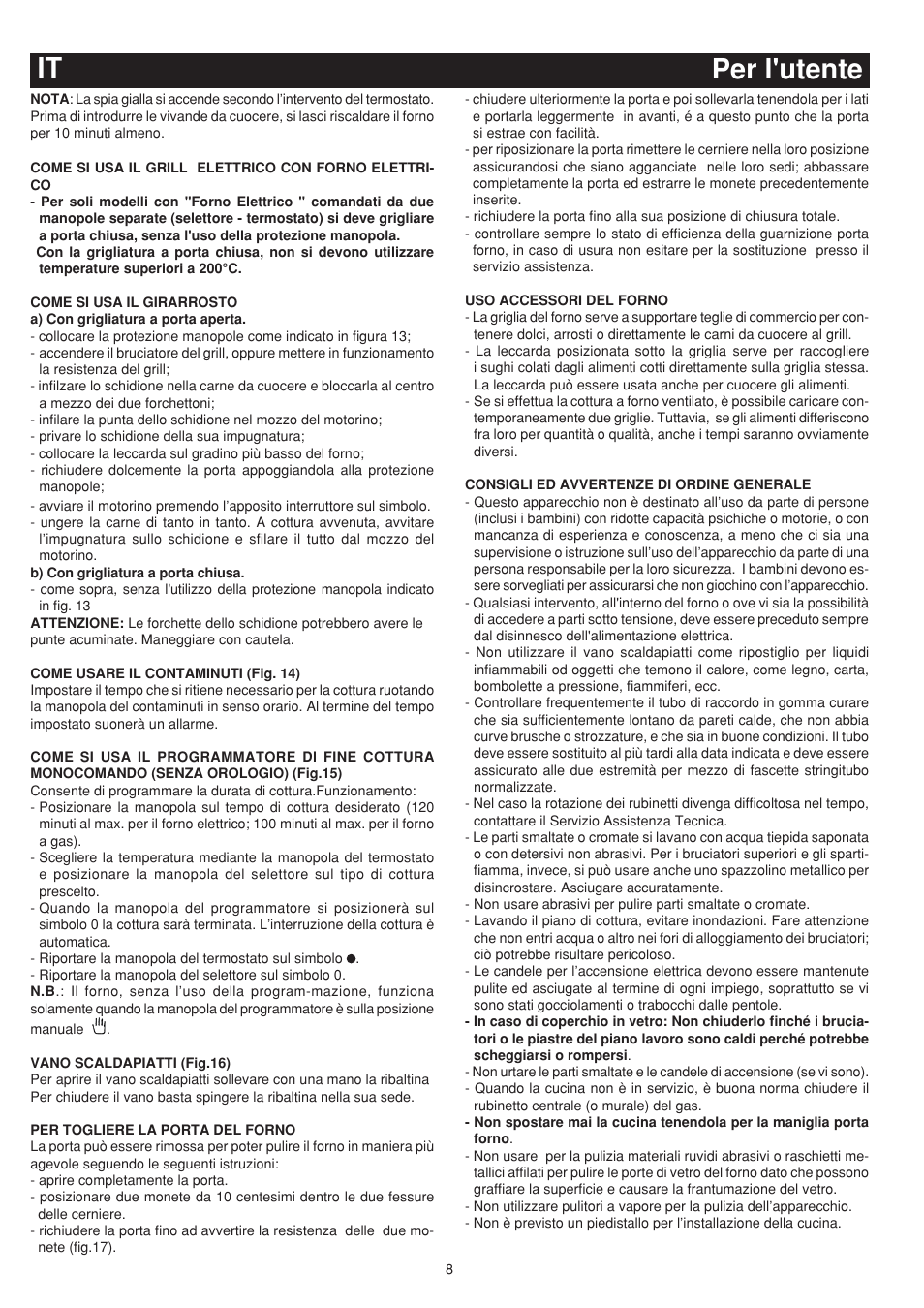 Per l'utente it | Bompani BO743WI/N User Manual | Page 8 / 60