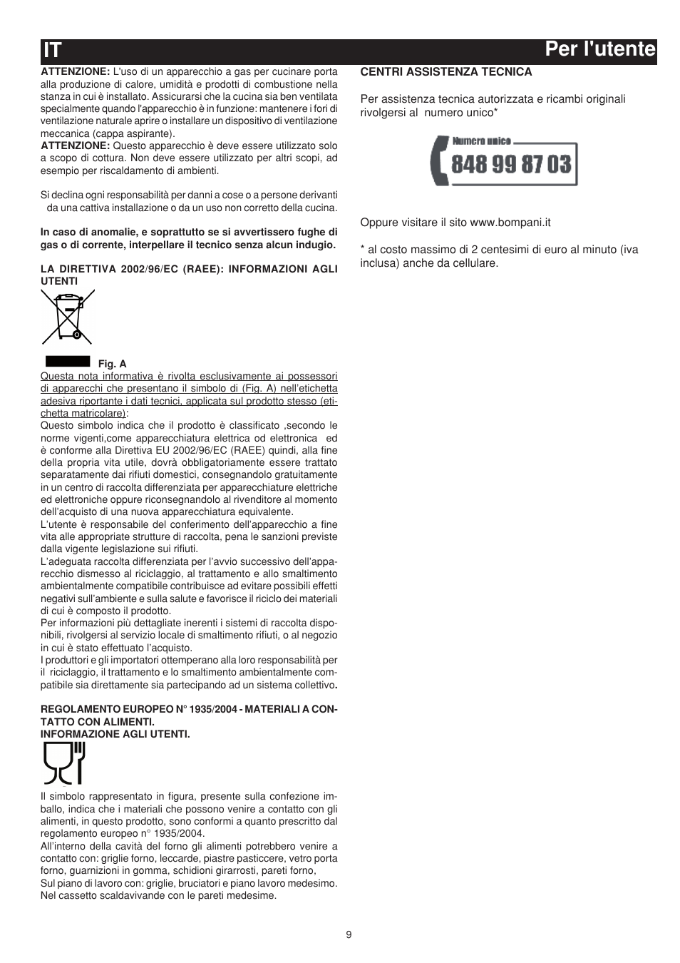 Per l'utente it | Bompani BO743WI/N User Manual | Page 9 / 60