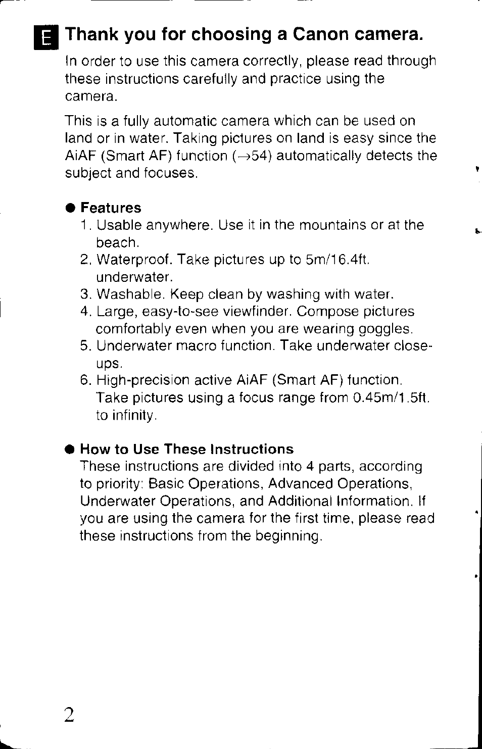 Thank you for choosing a canon camera | Canon AS-1 User Manual | Page 2 / 62