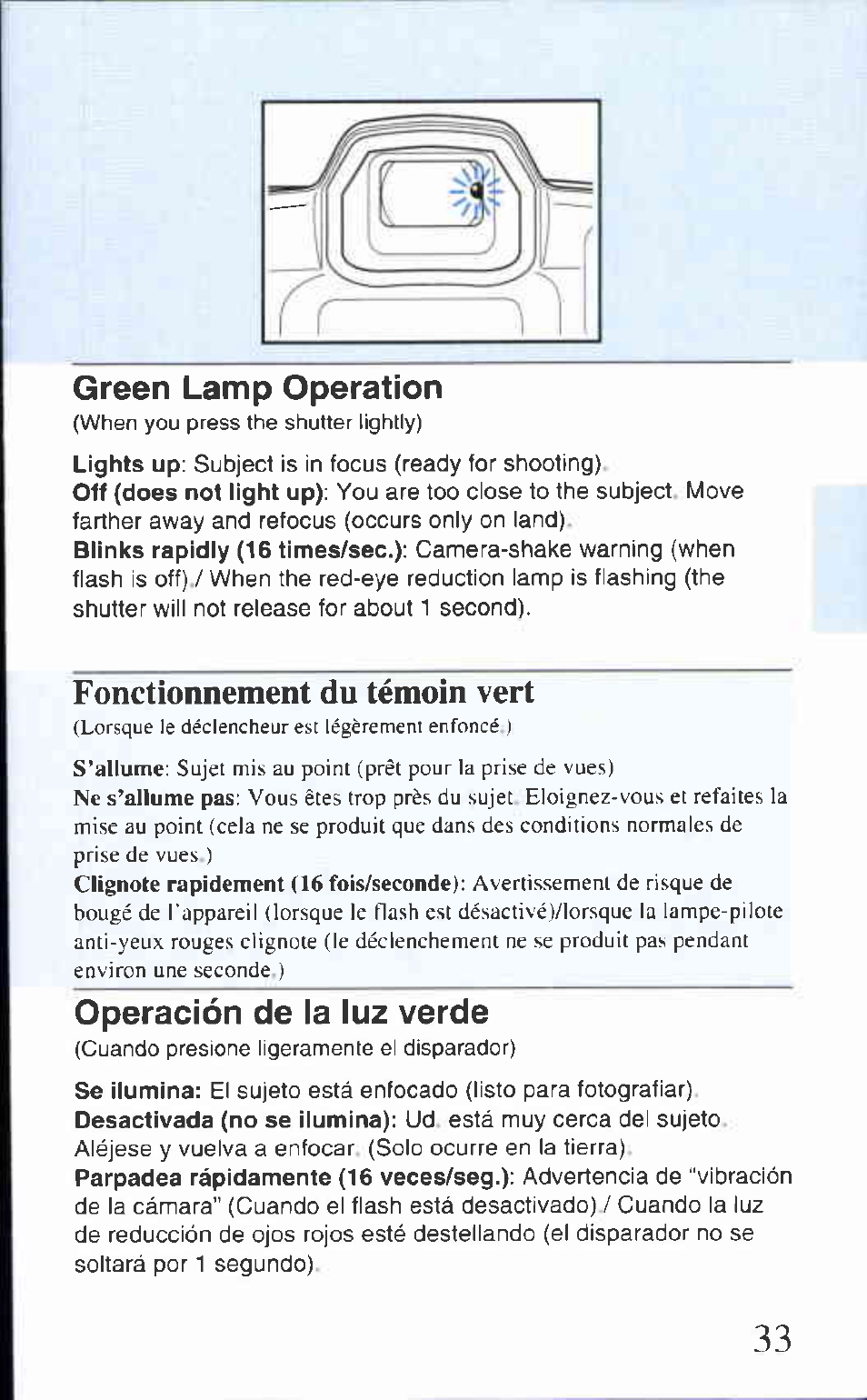 Fonctionnement du témoin vert | Canon AS-1 User Manual | Page 23 / 62