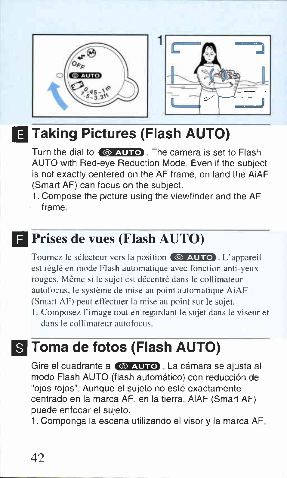 I toma de fotos (flash auto), I prises de vues (flash auto), Toma de fotos (flash auto) | Canon AS-1 User Manual | Page 32 / 62