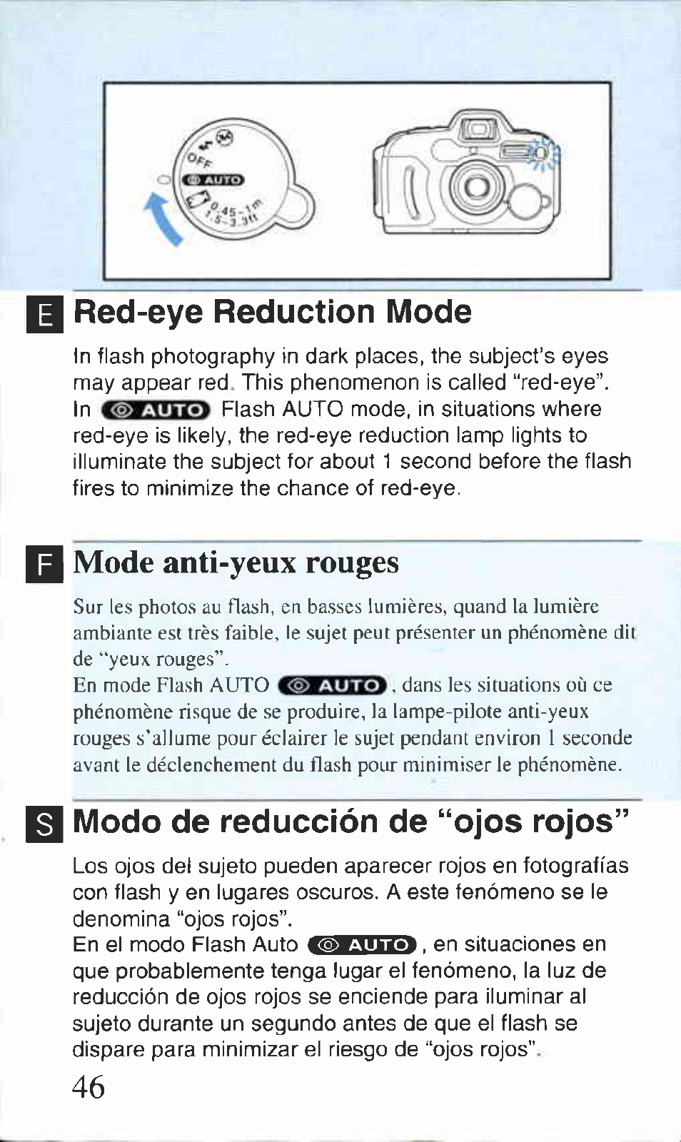 I red-eye reduction mode, Modo de reducción de “ojos rojos, I mode anti-yeux rouges | Canon AS-1 User Manual | Page 36 / 62