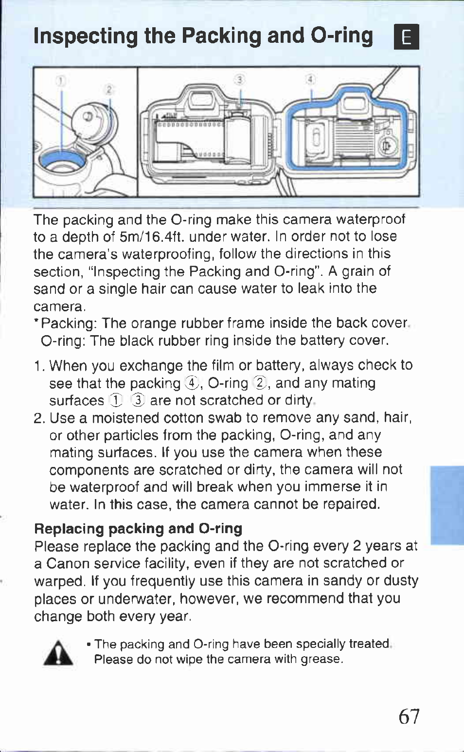 Inspecting the packing and 0-ring | Canon AS-1 User Manual | Page 57 / 62