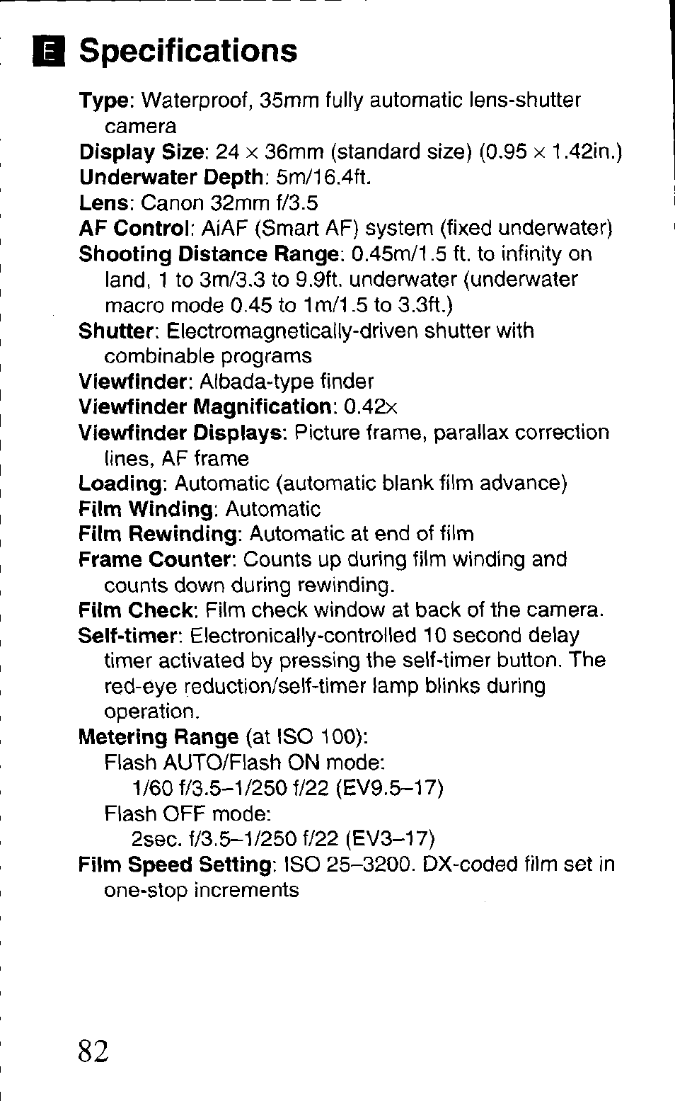 Specifications | Canon AS-1 User Manual | Page 60 / 62
