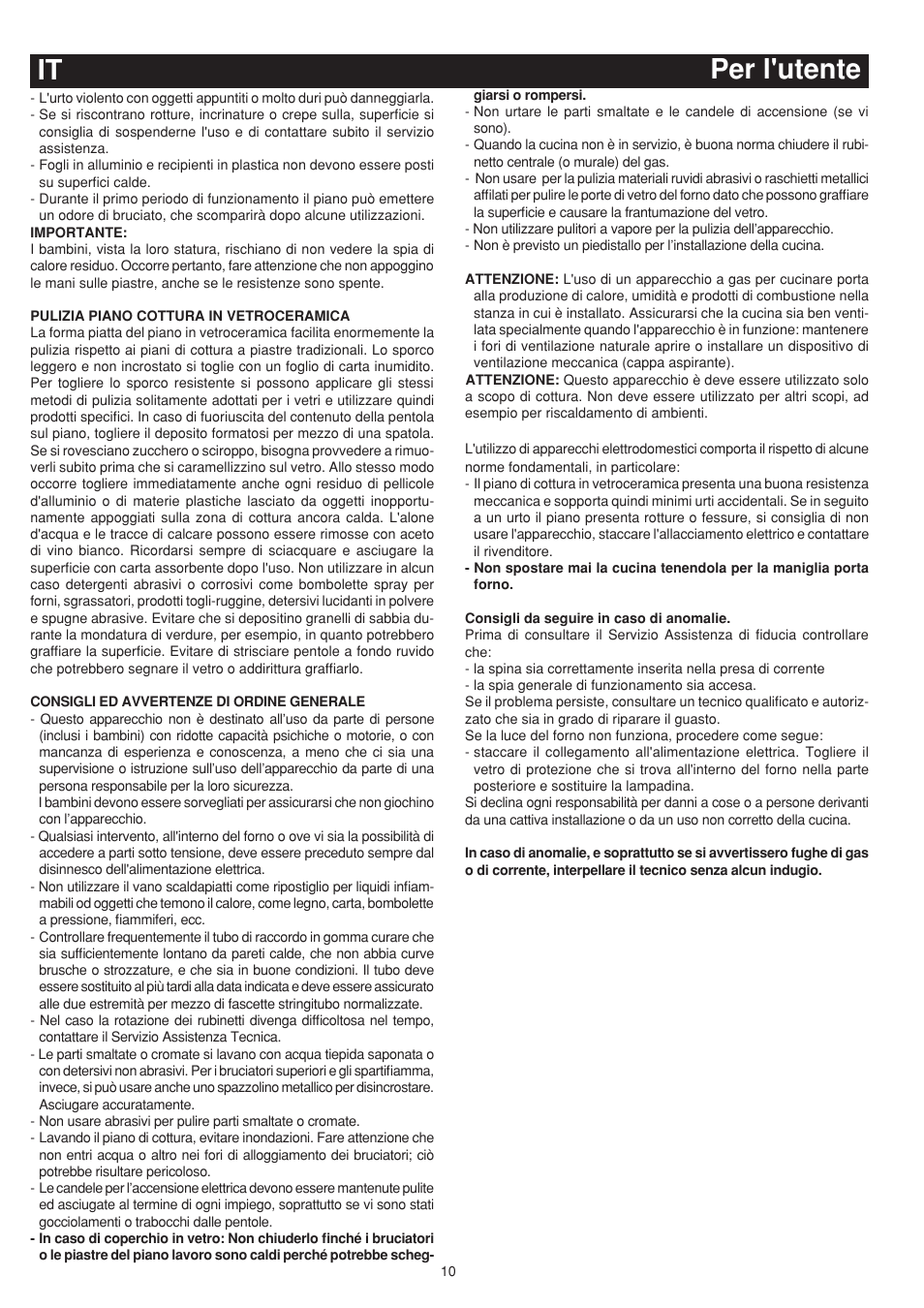 Per l'utente it | Bompani BO643JT/N User Manual | Page 10 / 64