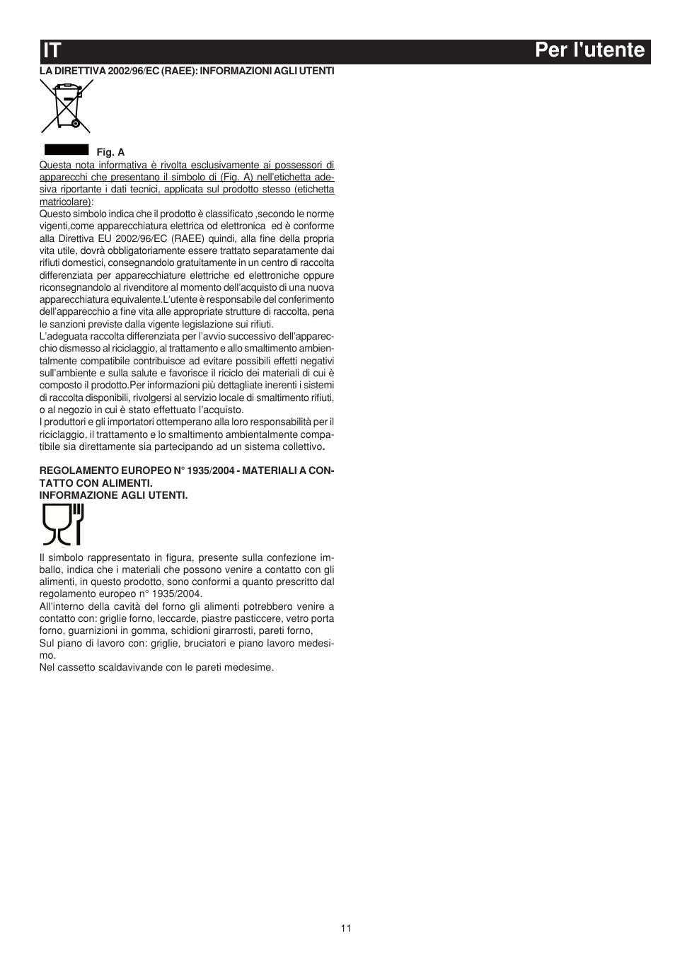 Per l'utente it | Bompani BO643JT/N User Manual | Page 11 / 64