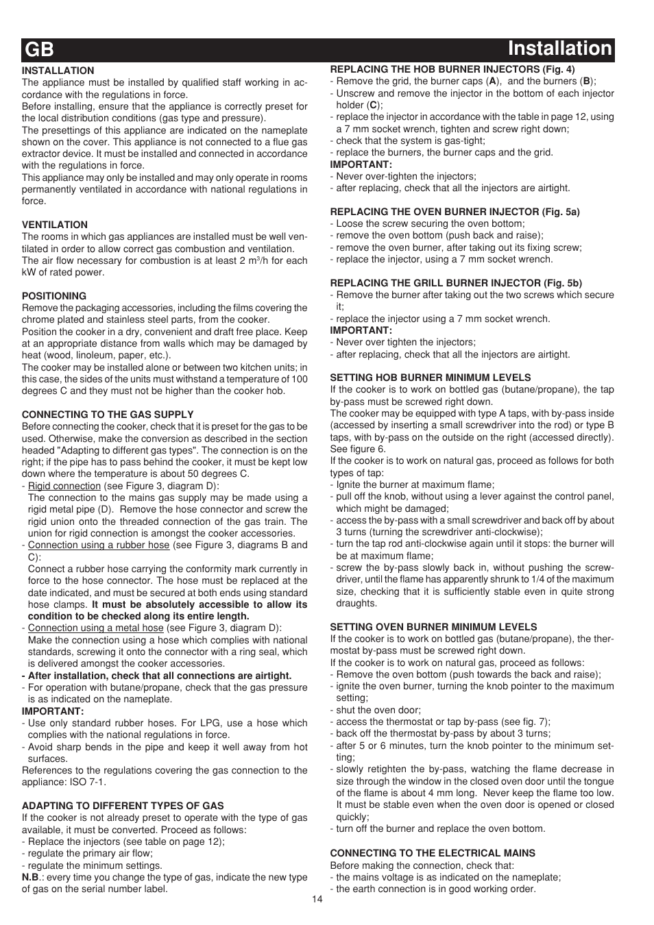 Installation gb | Bompani BO643JT/N User Manual | Page 14 / 64