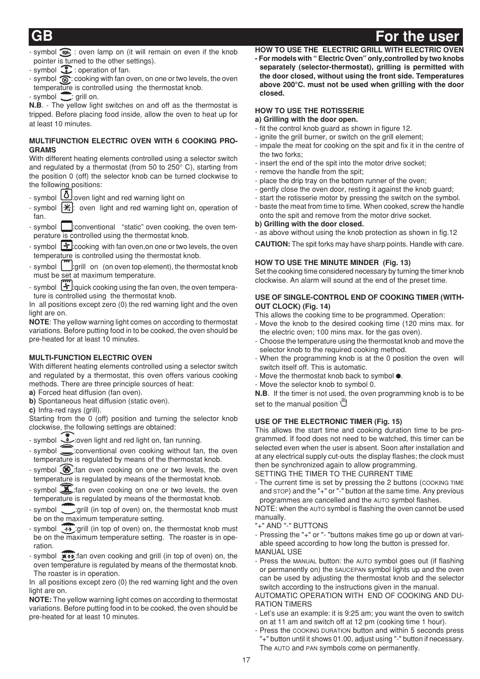 Gb for the user | Bompani BO643JT/N User Manual | Page 17 / 64