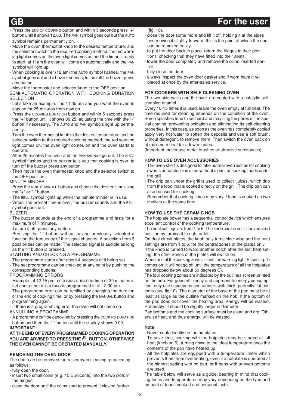Gb for the user | Bompani BO643JT/N User Manual | Page 18 / 64