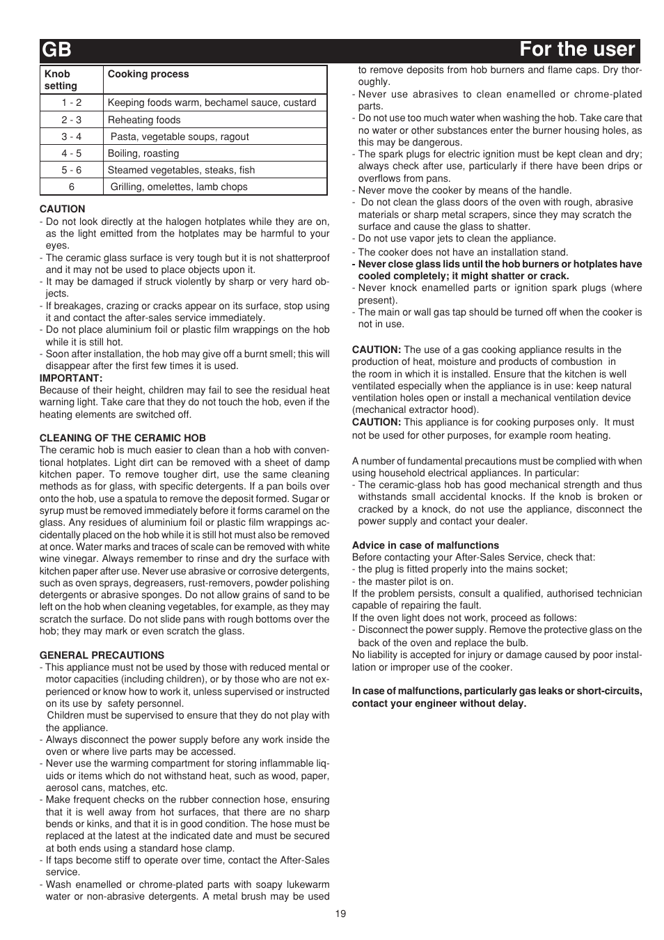For the user gb | Bompani BO643JT/N User Manual | Page 19 / 64