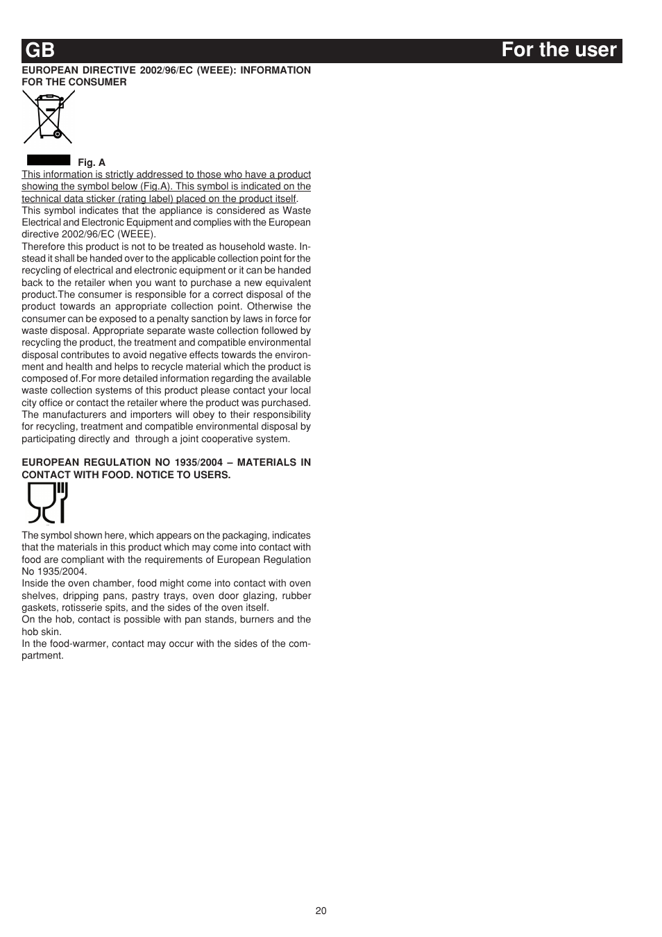 For the user gb | Bompani BO643JT/N User Manual | Page 20 / 64