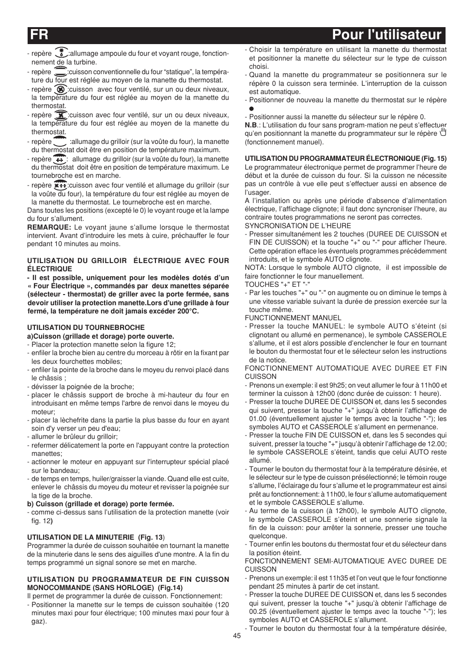 Fr pour l'utilisateur | Bompani BO643JT/N User Manual | Page 45 / 64