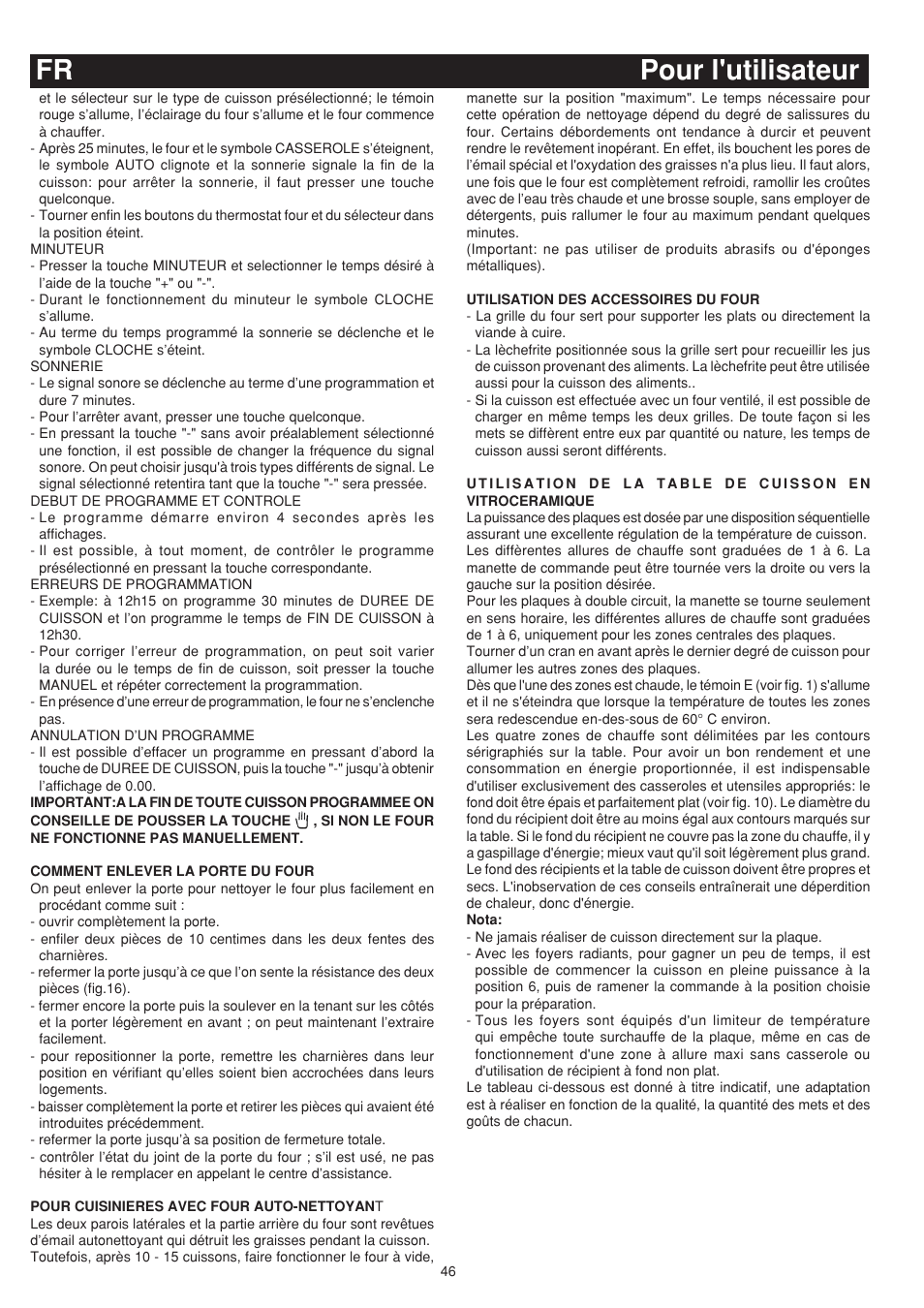 Fr pour l'utilisateur | Bompani BO643JT/N User Manual | Page 46 / 64