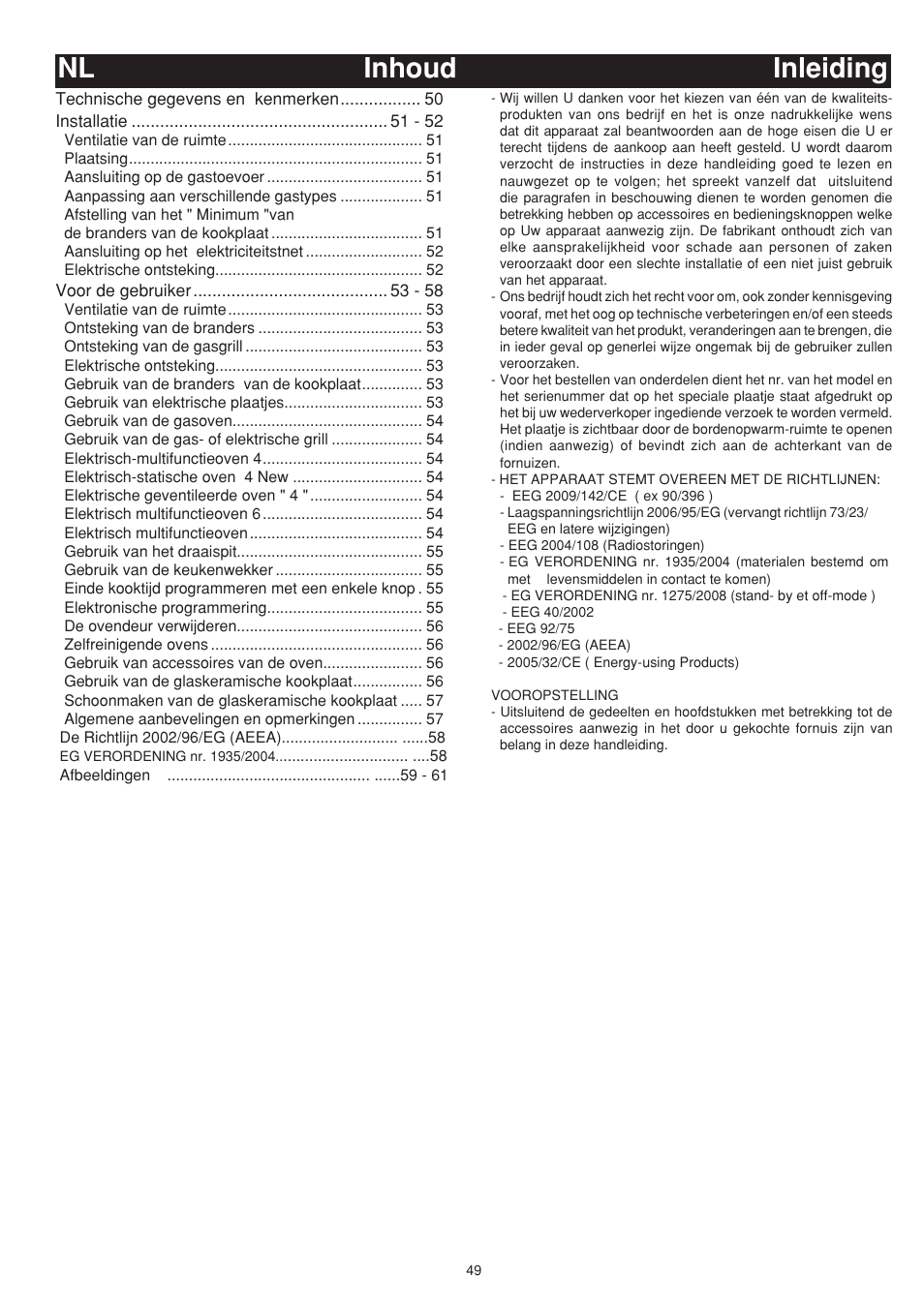 Inhoud nl inleiding | Bompani BO643JT/N User Manual | Page 49 / 64