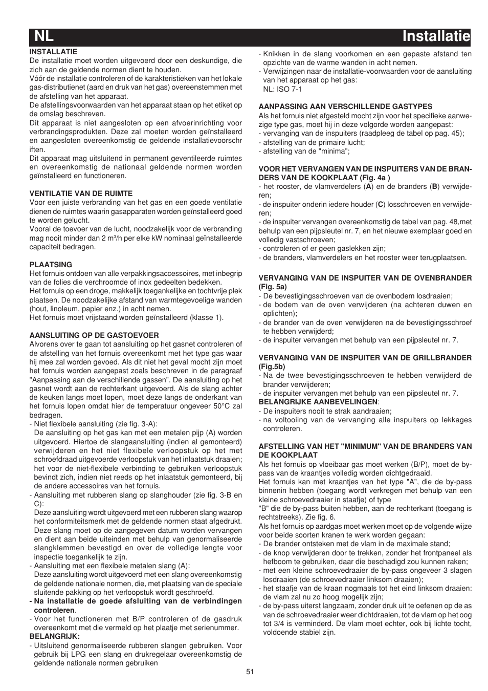 Nl installatie | Bompani BO643JT/N User Manual | Page 51 / 64