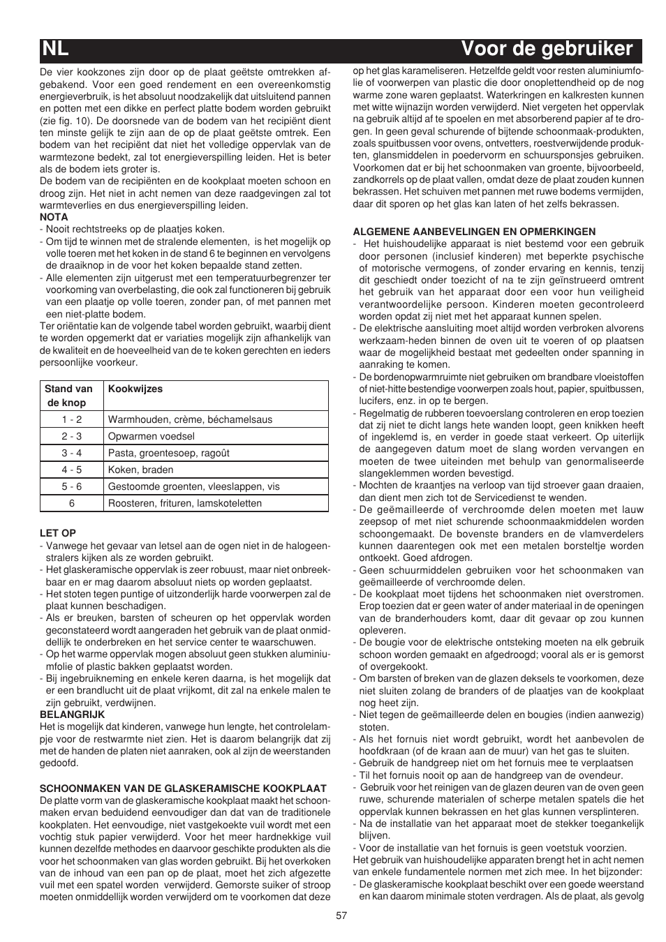 Nl voor de gebruiker | Bompani BO643JT/N User Manual | Page 57 / 64