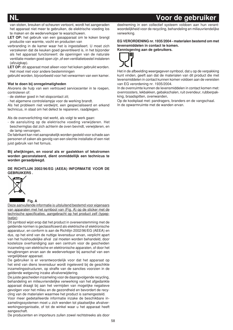 Nl voor de gebruiker | Bompani BO643JT/N User Manual | Page 58 / 64