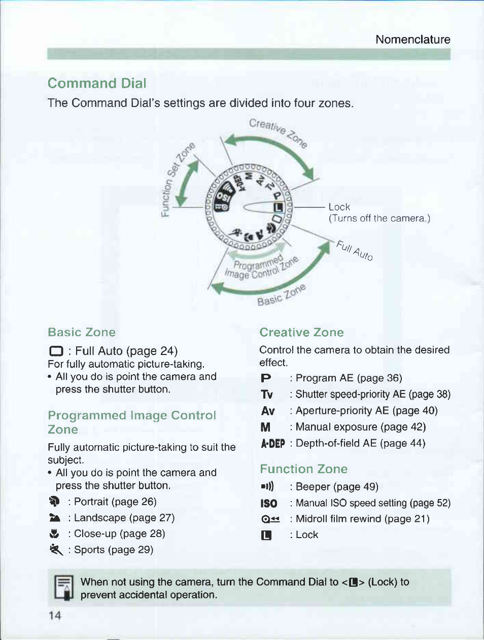 Command dial, A-dep, 1 |l | Canon EOS 3000 QD User Manual | Page 14 / 72