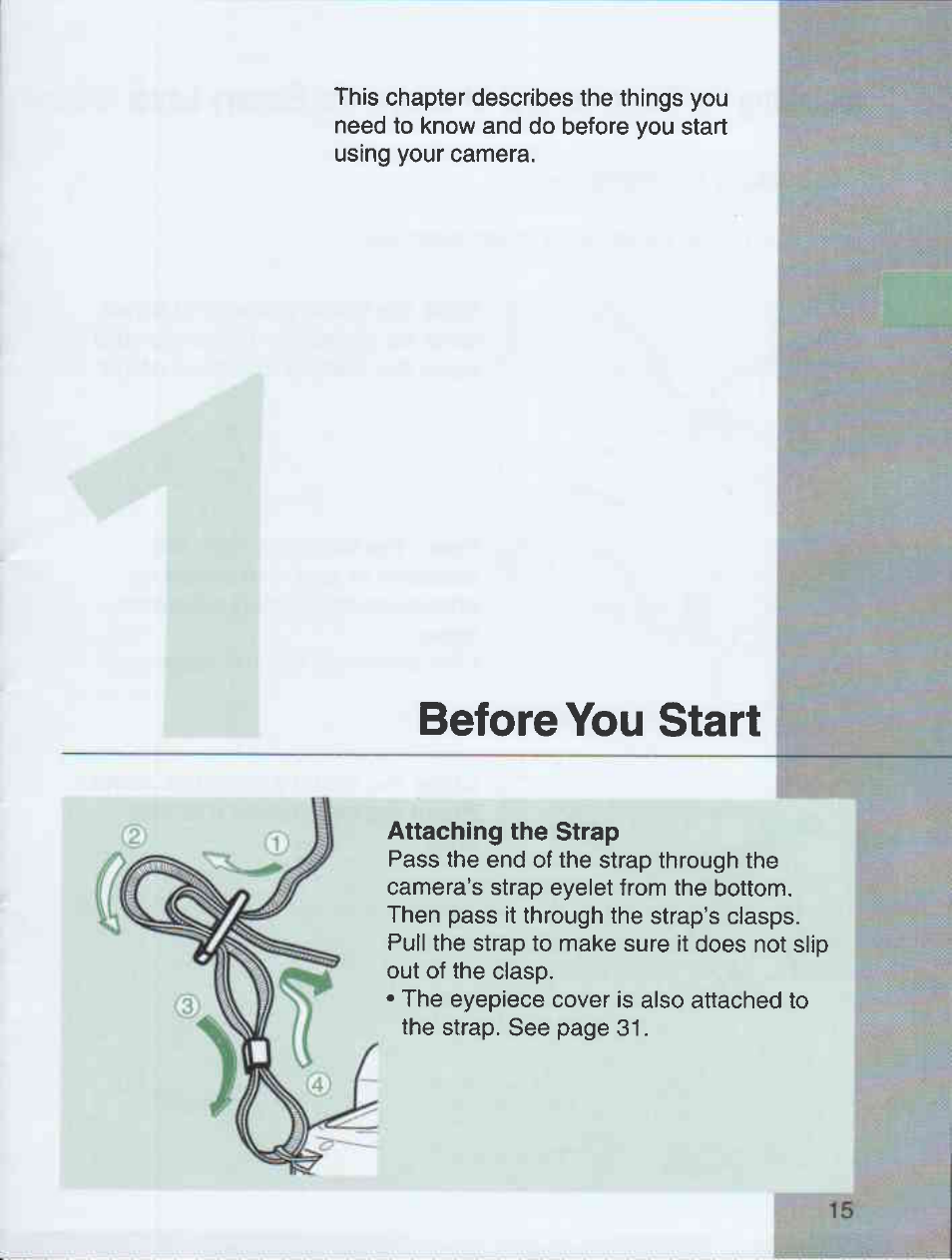 Attaching the strap, Before you start | Canon EOS 3000 QD User Manual | Page 15 / 72