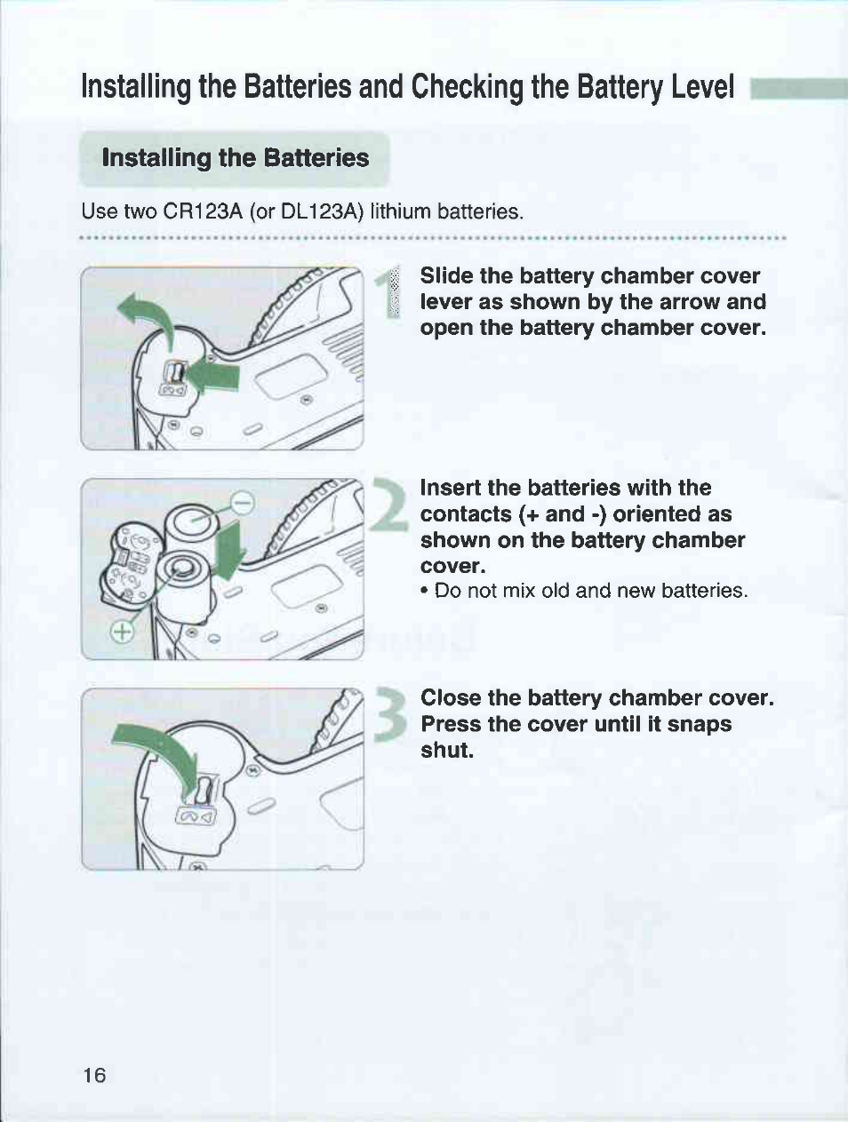 Installing the batteries | Canon EOS 3000 QD User Manual | Page 16 / 72
