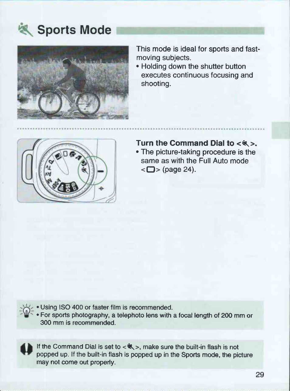 3?^ sports mode, Turn the command dial to | Canon EOS 3000 QD User Manual | Page 29 / 72