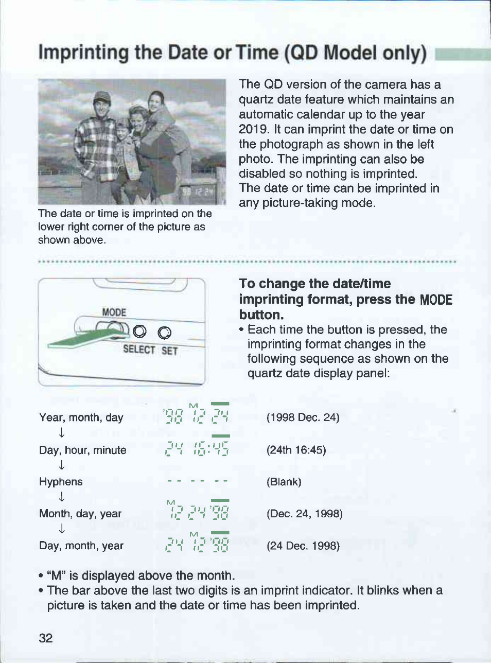 Imprinting the date or time (qd model only) | Canon EOS 3000 QD User Manual | Page 32 / 72