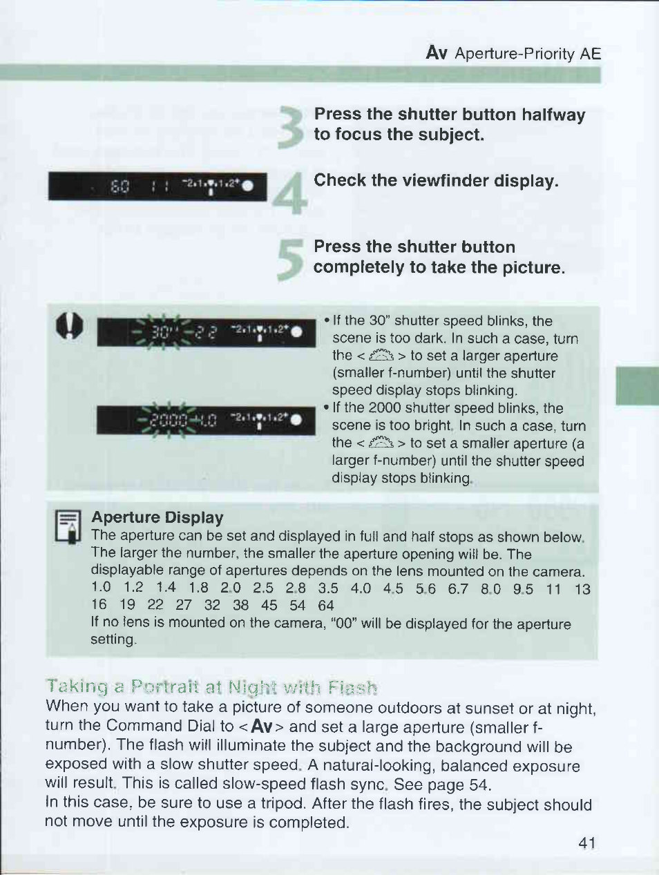Check the viewfinder display, Aperture display | Canon EOS 3000 QD User Manual | Page 41 / 72