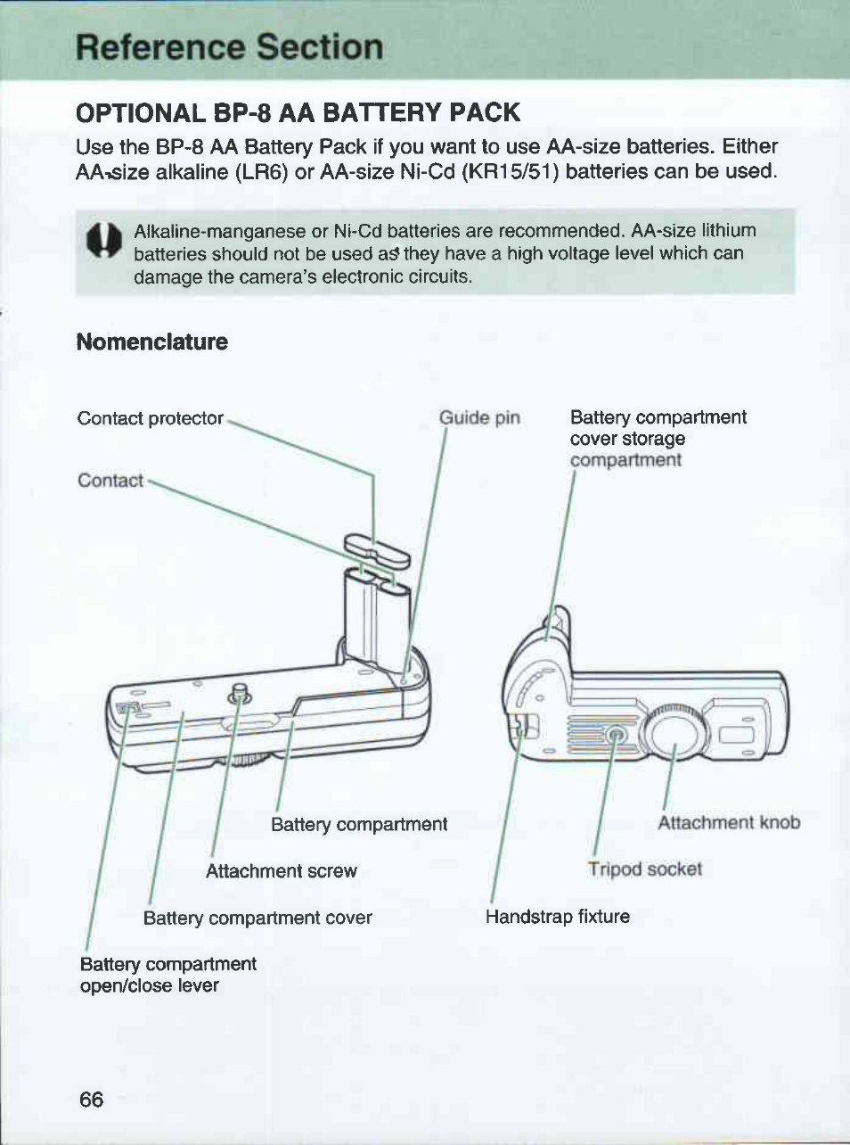 Optional bp-8 aa battery pack | Canon EOS 3000 QD User Manual | Page 66 / 72