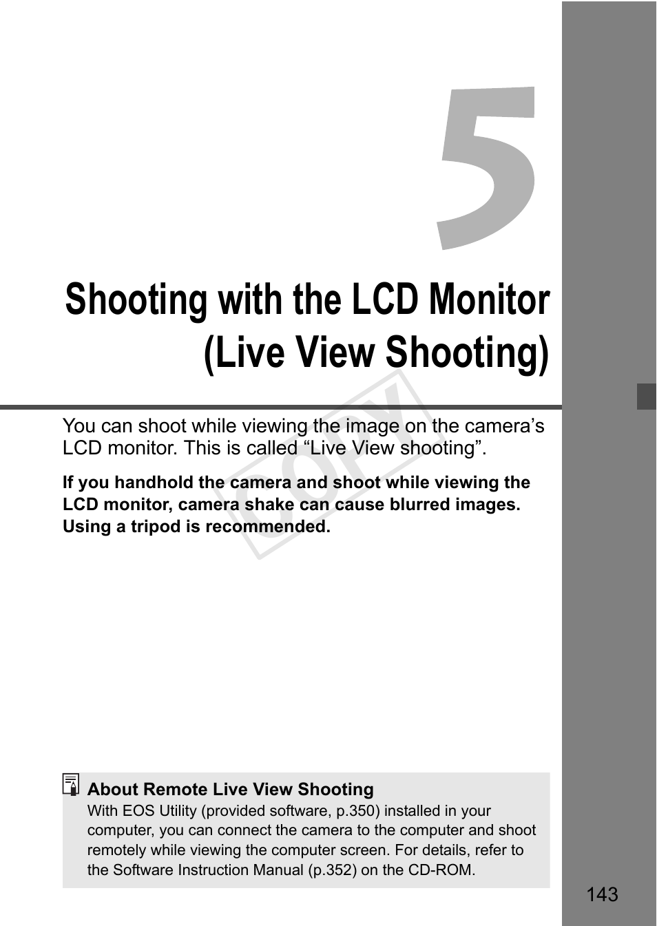 Cop y, Shooting with the lcd monitor (live view shooting) | Canon 650D User Manual | Page 143 / 372