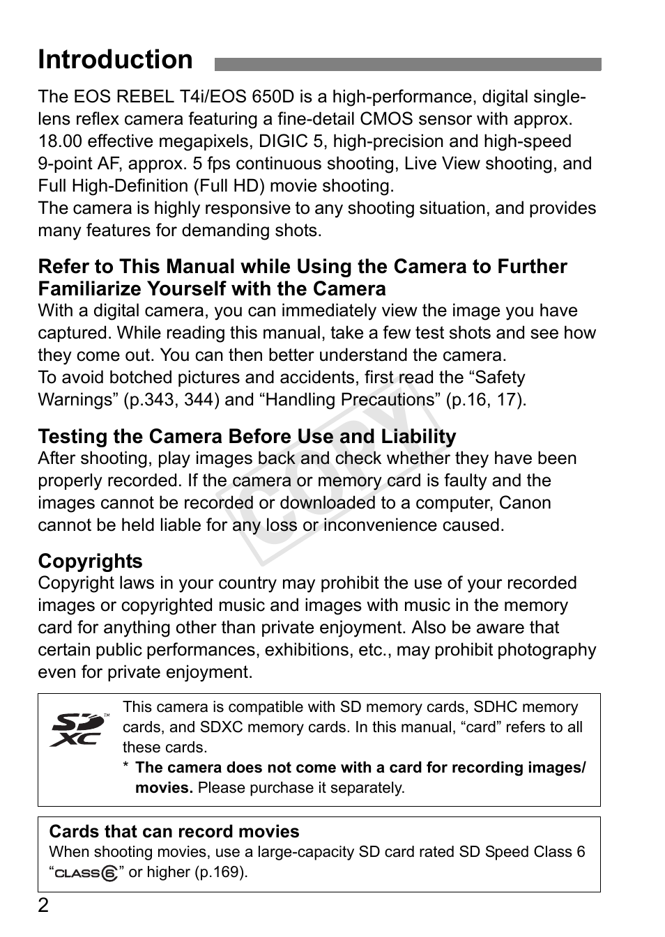 Cop y | Canon 650D User Manual | Page 2 / 372