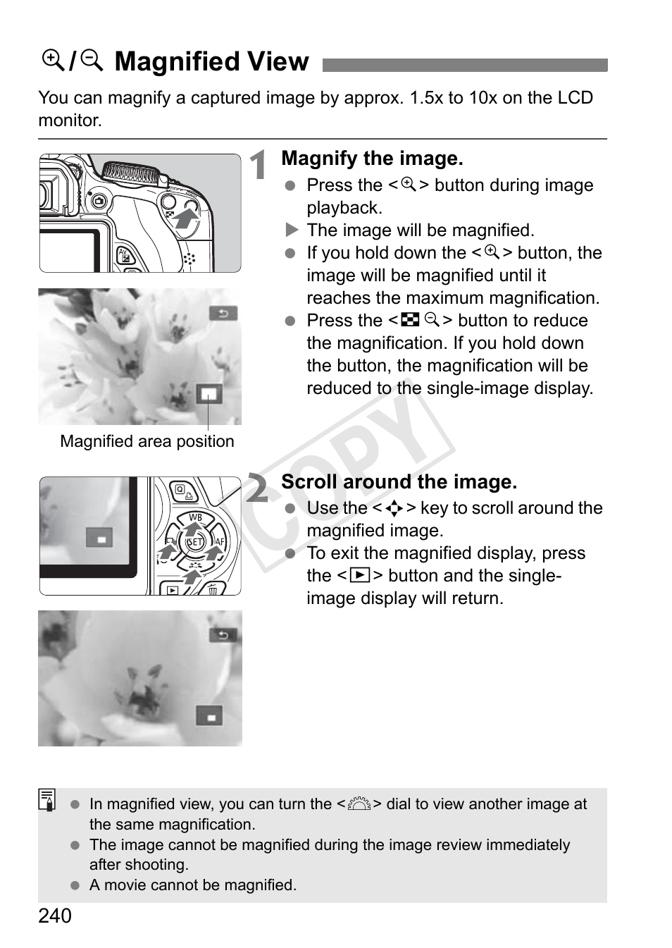 Cop y, U/ y magnified view | Canon 650D User Manual | Page 240 / 372