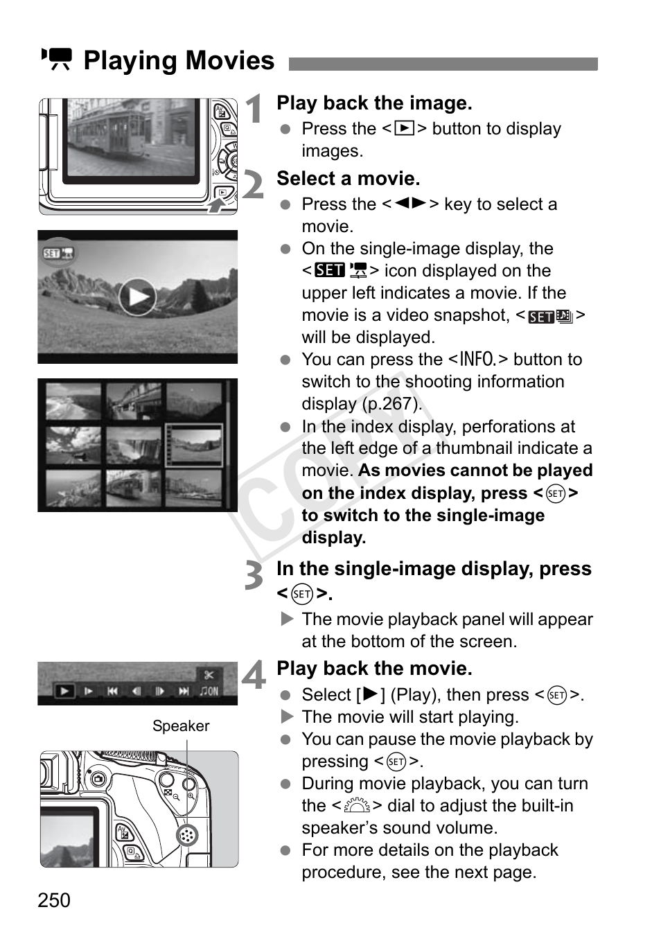 Cop y, Kplaying movies | Canon 650D User Manual | Page 250 / 372