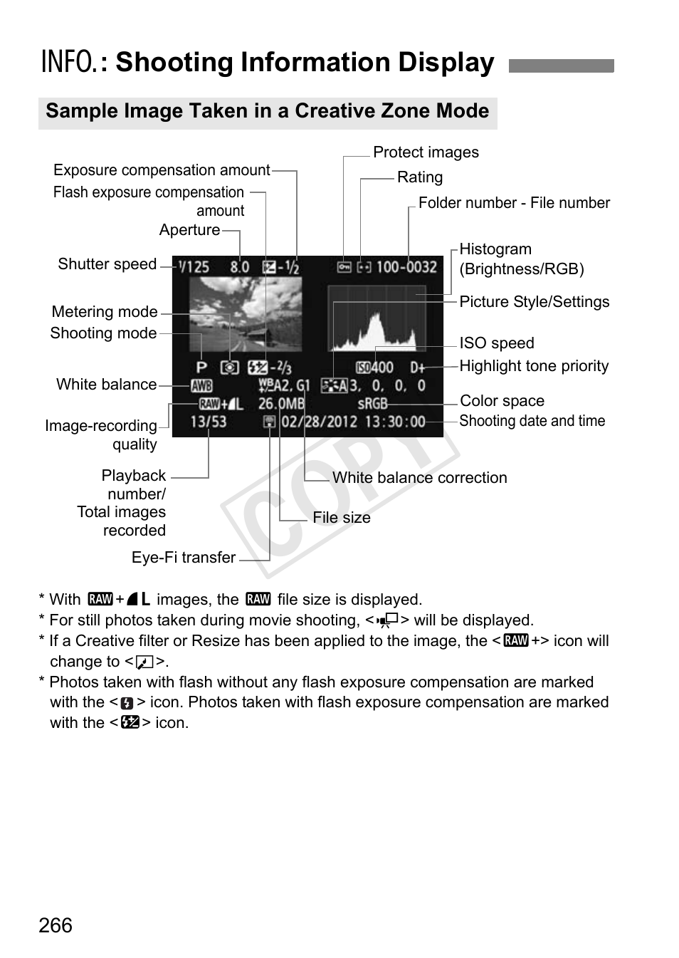 Cop y, B: shooting information display | Canon 650D User Manual | Page 266 / 372