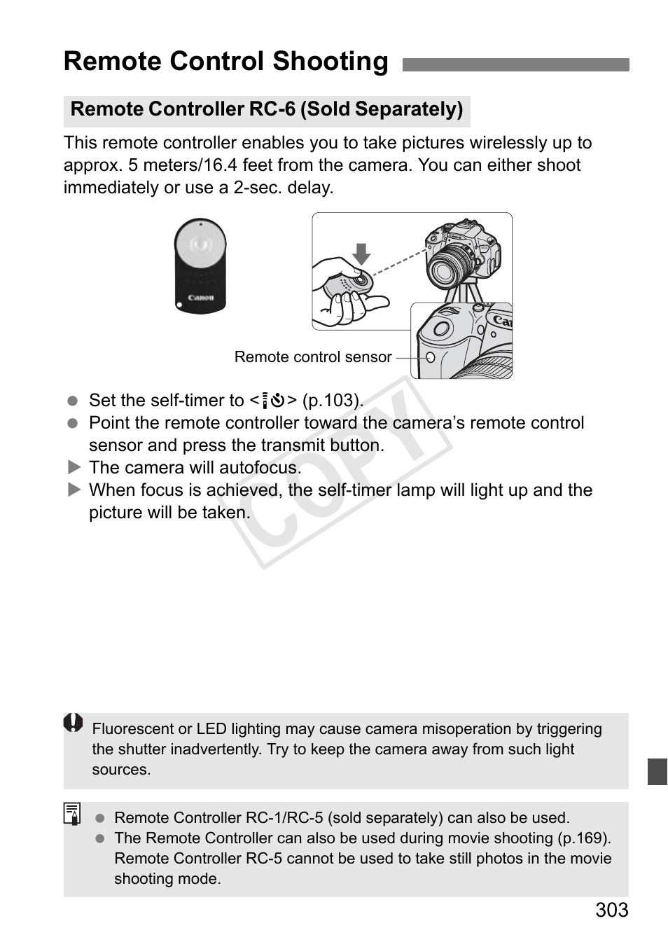 Cop y, Remote control shooting | Canon 650D User Manual | Page 303 / 372
