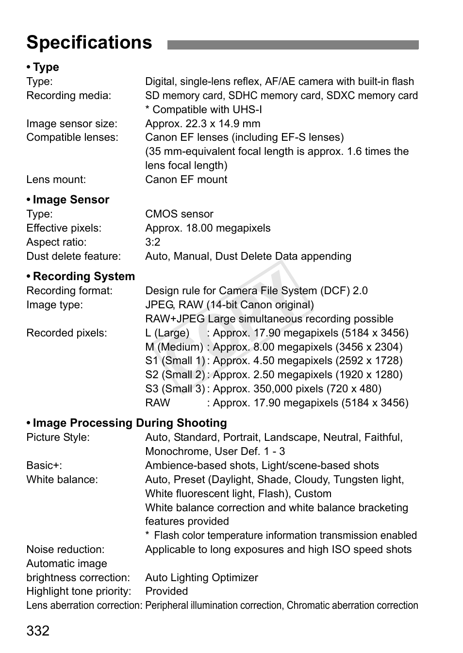 Cop y, Specifications | Canon 650D User Manual | Page 332 / 372