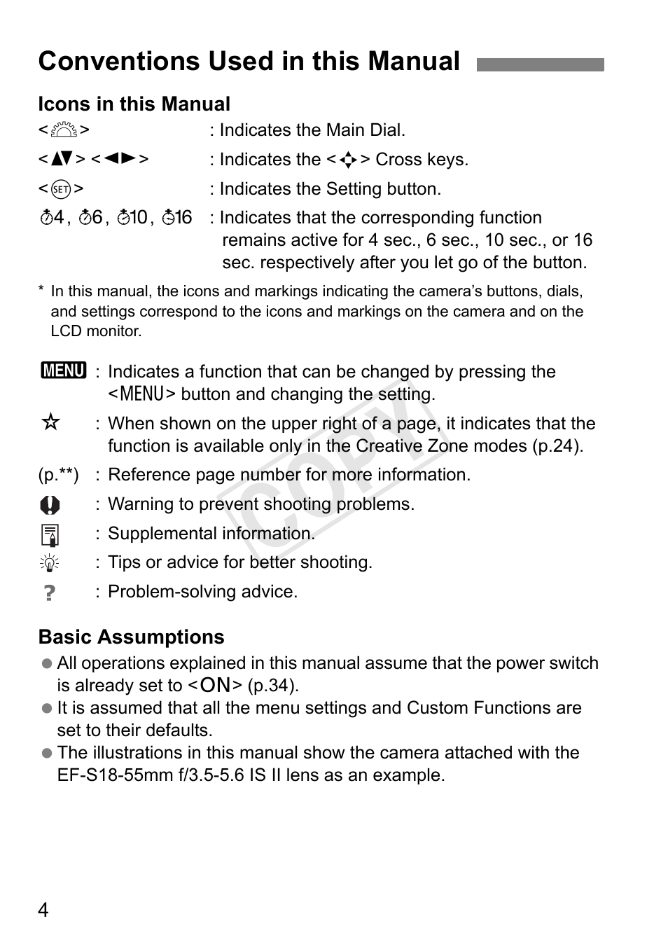 Cop y, Conventions used in this manual | Canon 650D User Manual | Page 4 / 372