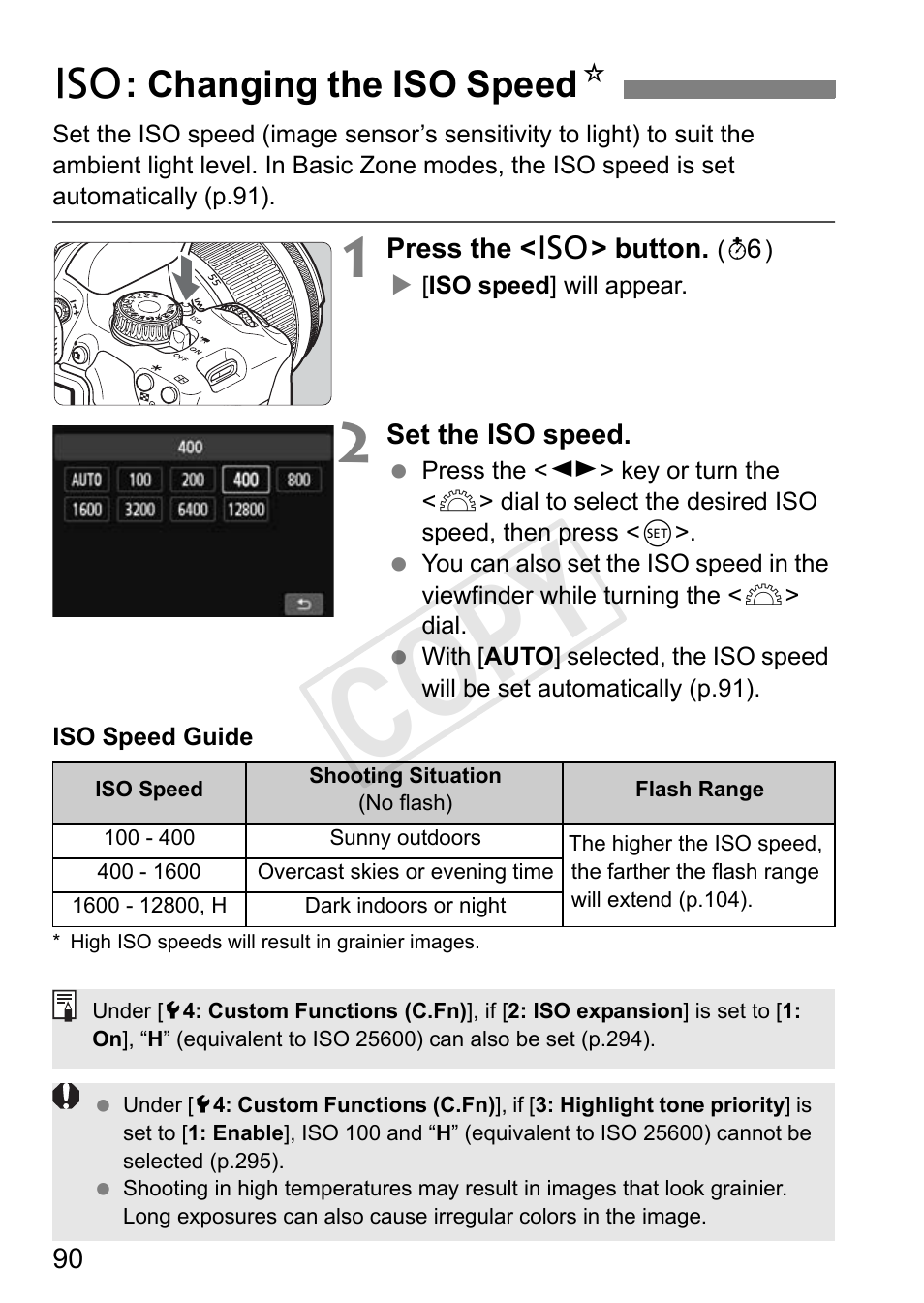 Cop y, I: changing the iso speed n | Canon 650D User Manual | Page 90 / 372