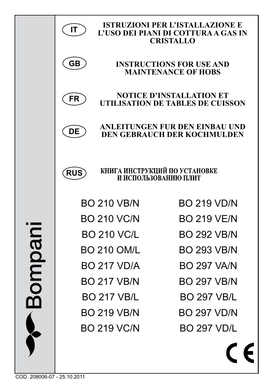 Bompani BO 210 VB/N User Manual | 36 pages