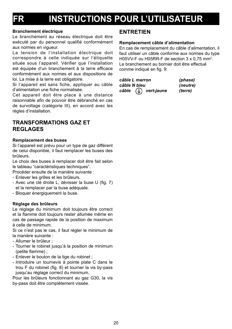 Fr instructions pour l’utilisateur | Bompani BO 210 VB/N User Manual | Page 20 / 36