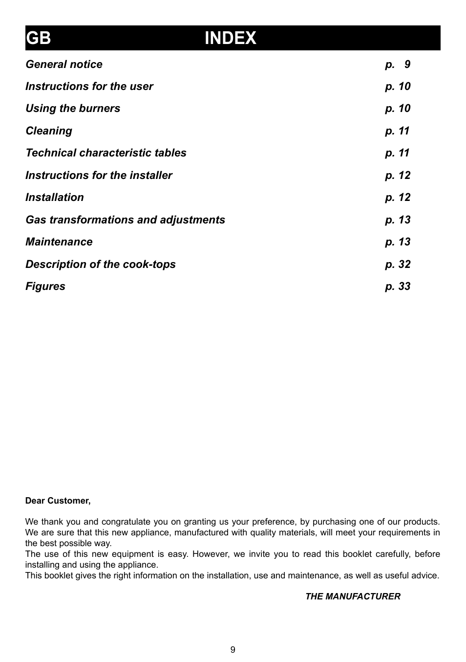 Gb index | Bompani BO 210 VB/N User Manual | Page 9 / 36