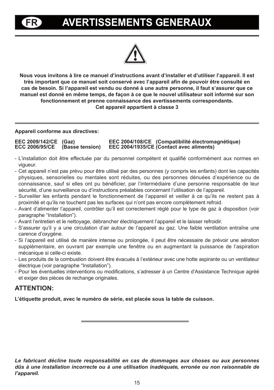 Avertissements generaux | Bompani BO293MQ/N User Manual | Page 15 / 28