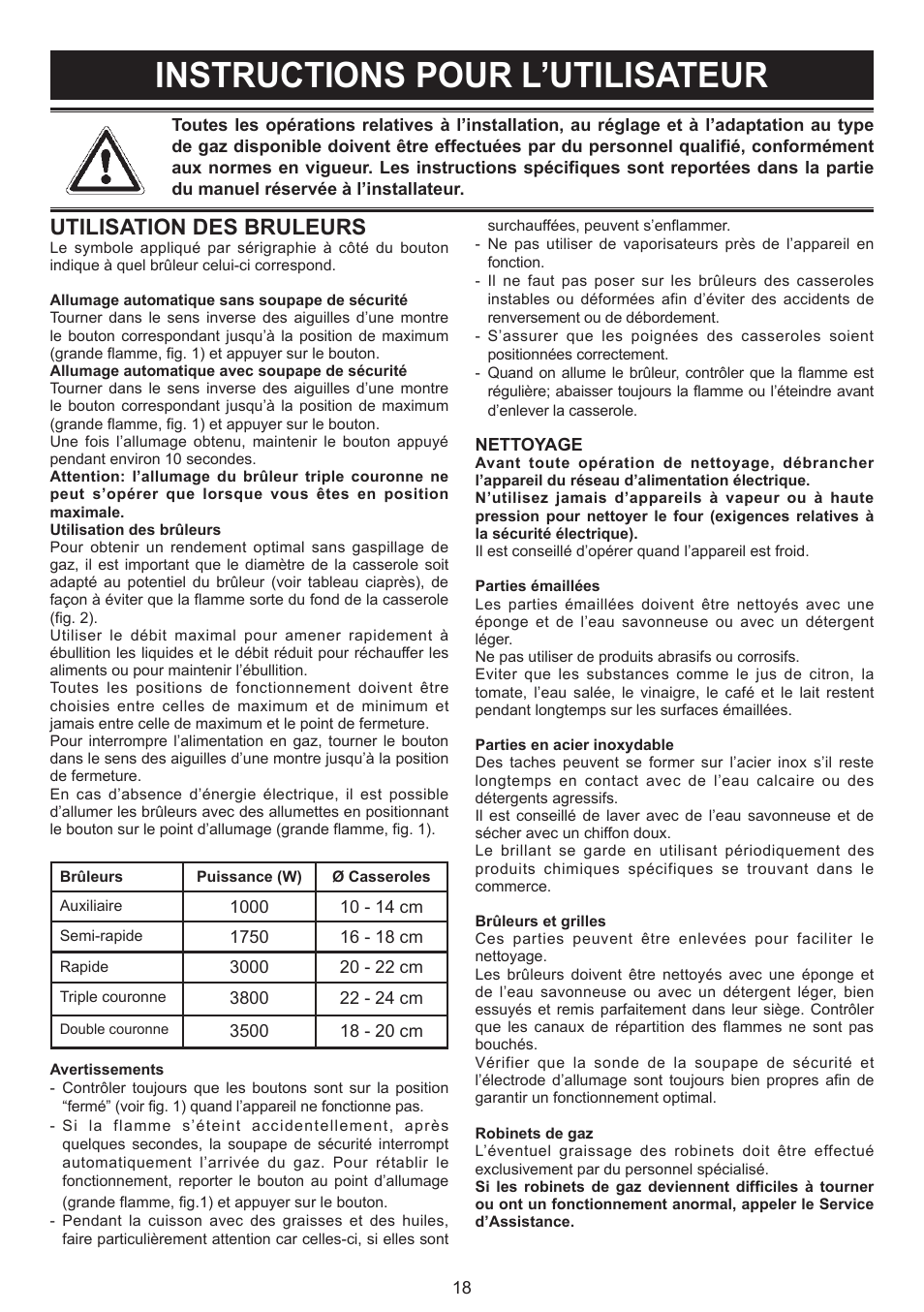 Instructions pour l’utilisateur, Utilisation des bruleurs | Bompani BO293MQ/N User Manual | Page 18 / 28