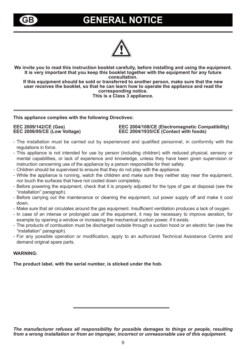 General notice | Bompani BO293MQ/N User Manual | Page 9 / 28