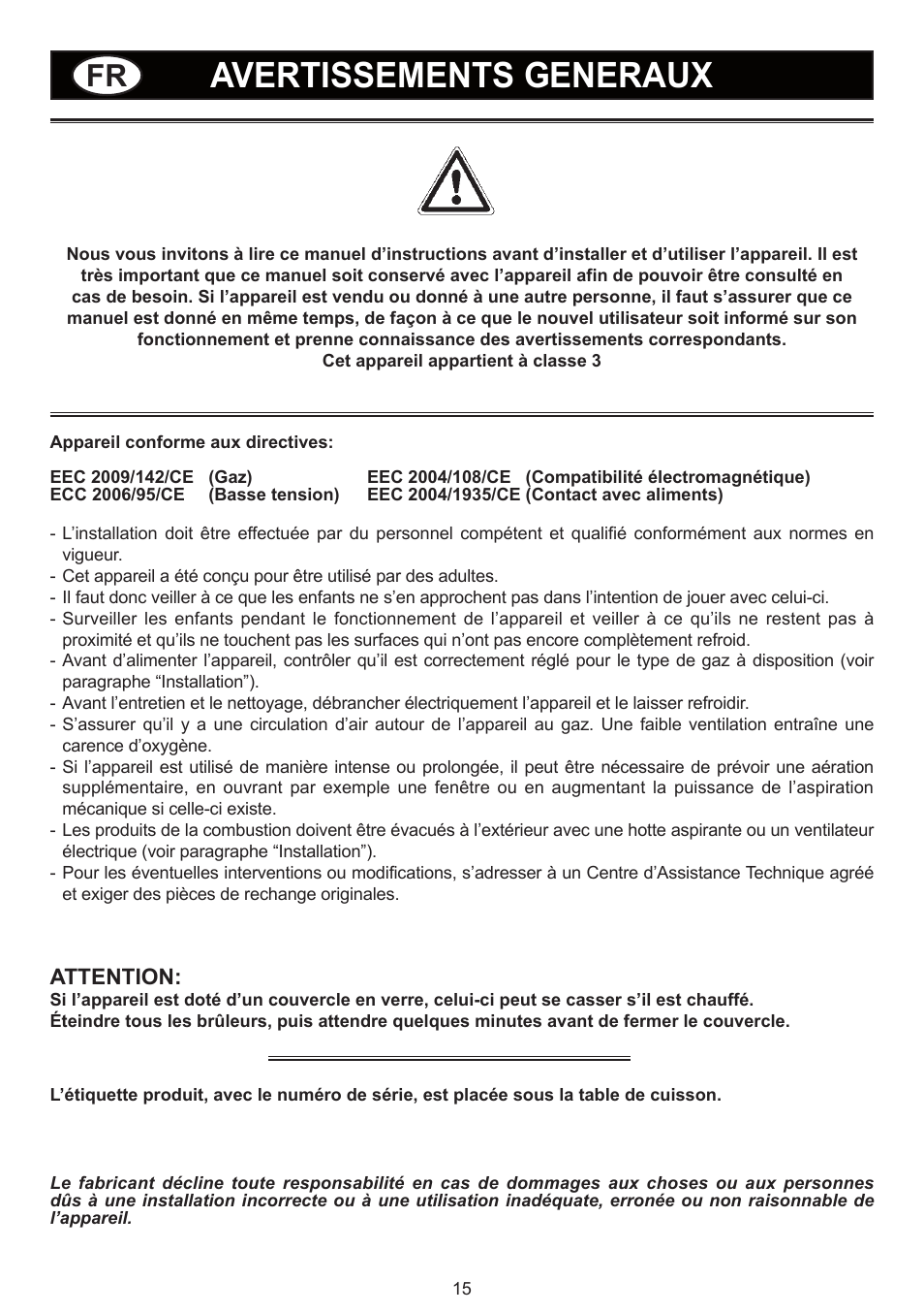 Avertissements generaux | Bompani BO294MB/N User Manual | Page 15 / 28
